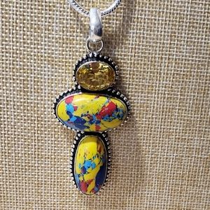 Mosaic Jasper Citrine 925 Pendant Necklace